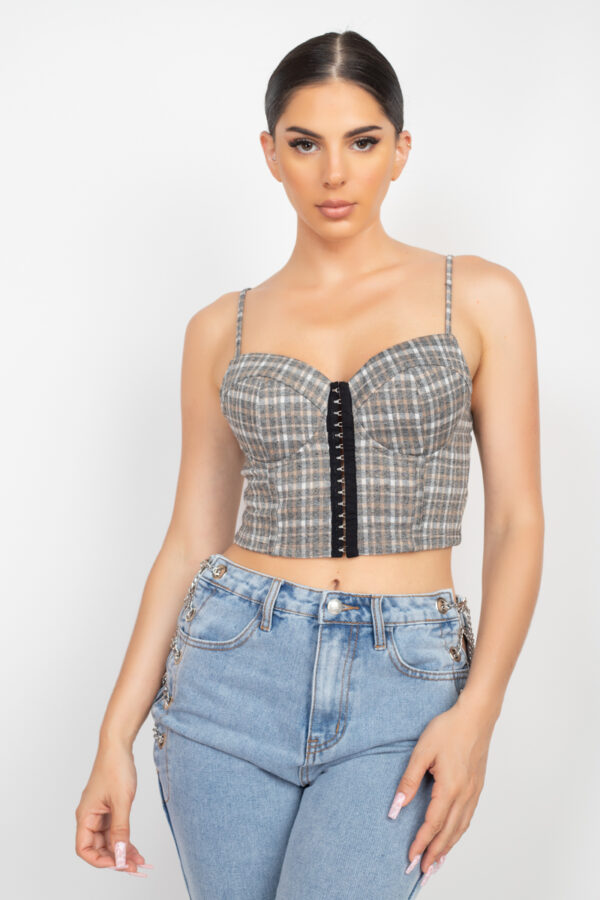 Sweetheart Plaid Crop Top with Hook & Eye Detail