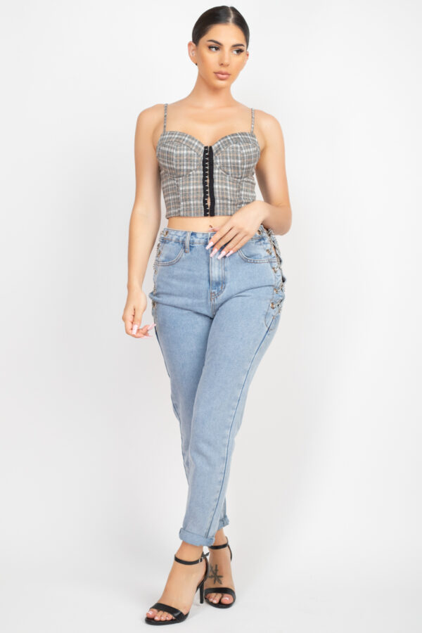 Sweetheart Plaid Crop Top with Hook & Eye Detail
