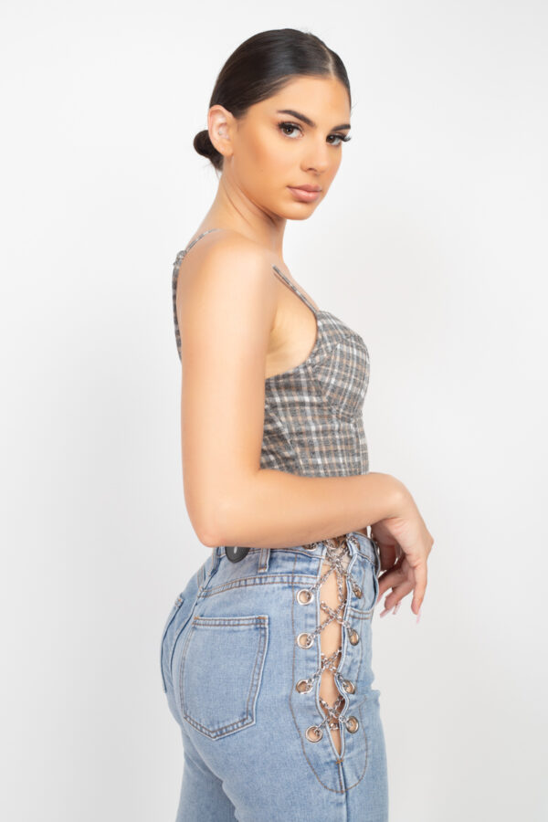 Sweetheart Plaid Crop Top with Hook & Eye Detail