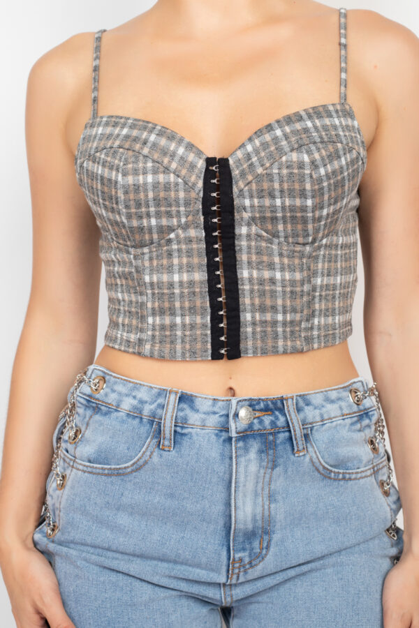 Sweetheart Plaid Crop Top with Hook & Eye Detail