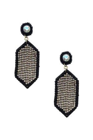Hexagon Seed-Bead Rhinestone Dangle Earrings – 3.25″