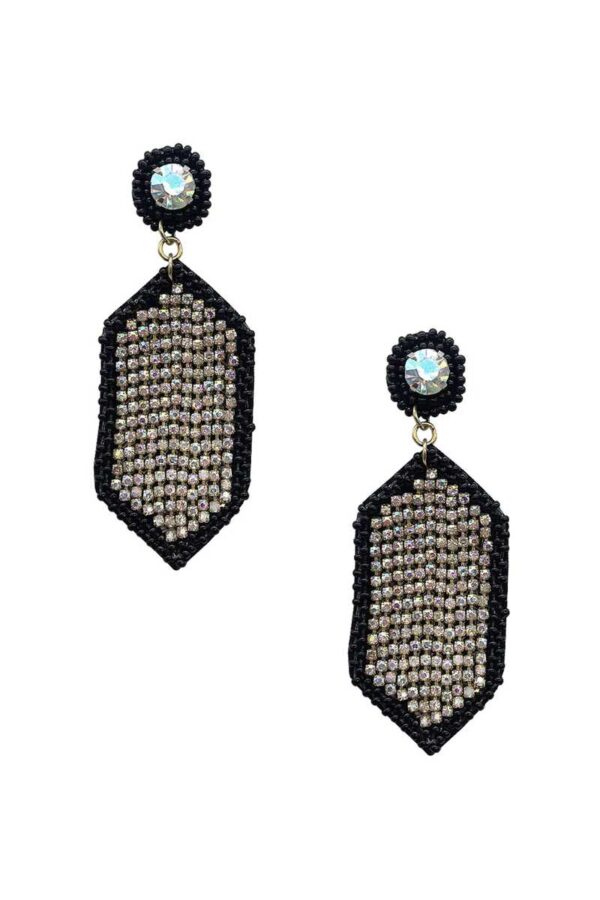 Hexagon Seed-Bead Rhinestone Dangle Earrings – 3.25″