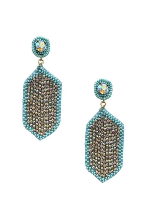Hexagon Seed-Bead Rhinestone Dangle Earrings – 3.25″