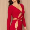 Cutout Mini Dress with Metal Ring Detail – Red
