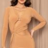 Cutout Mini Dress with Metal Ring Accent – Camel