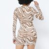 Printed Mesh Dress with Sheer Print – Mocha