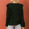 Round-Neck Knit Top with Front Ruffle – Black