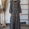 Bohemian Maxi Dress with Wooden Bead Drawstring – Black