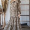 Bohemian Maxi Dress with Wooden Bead Drawstring – Dark Mocha