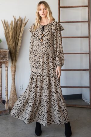 Bohemian Maxi Dress with Wooden Bead Drawstring – Dark Mocha