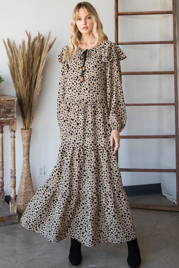 Bohemian Maxi Dress with Wooden Bead Drawstring – Dark Mocha