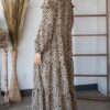 Bohemian Maxi Dress with Wooden Bead Drawstring – Dark Mocha