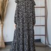 Bohemian Maxi Dress with Wooden Bead Drawstring – Black