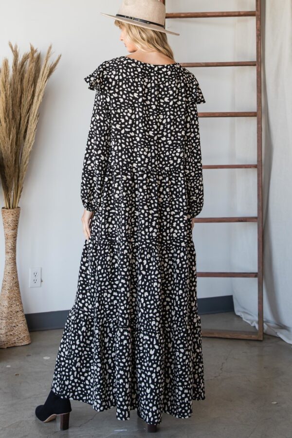 Bohemian Maxi Dress with Wooden Bead Drawstring – Black