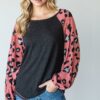 Mauve Animal Print Color-Block Top with Round Neck