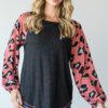 Mauve Animal Print Color-Block Top with Round Neck