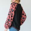 Mauve Animal Print Color-Block Top with Round Neck
