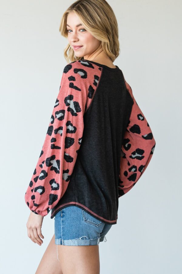 Mauve Animal Print Color-Block Top with Round Neck