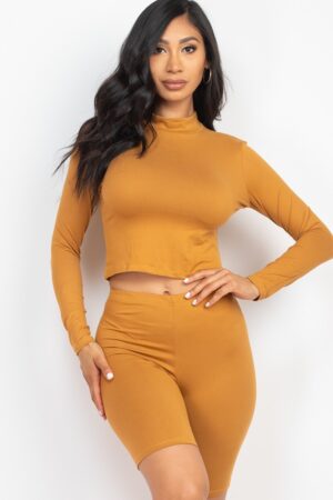 Mock Neck Top and Biker Shorts Set – Brown Sugar