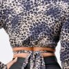 Animal Print Collared Back-Tie Wrap Top – Taupe