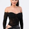 Leopard Print Off-Shoulder Bodysuit – Black