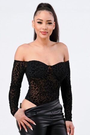 Leopard Print Off-Shoulder Bodysuit – Black