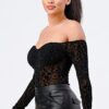 Leopard Print Off-Shoulder Bodysuit – Black