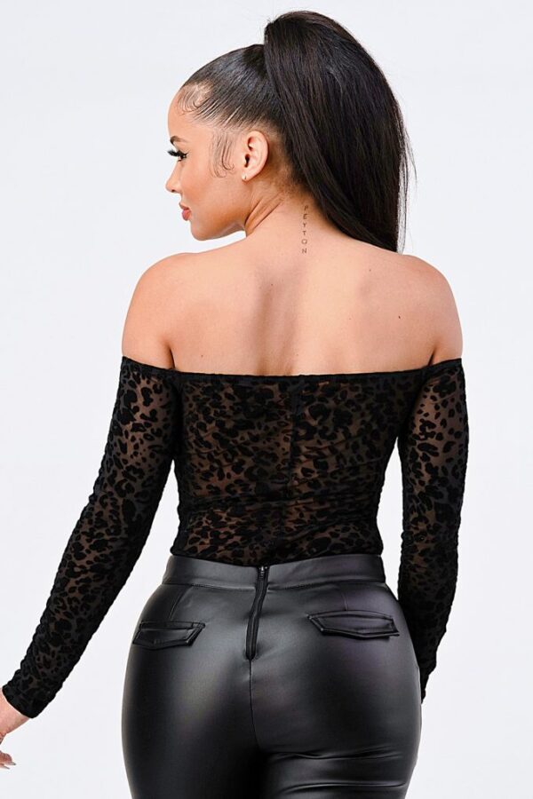 Leopard Print Off-Shoulder Bodysuit – Black