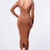 Shirred Front Cut-Out Long-Sleeve Dress – Mocha