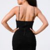 Glitter-Front Mesh Ribbed Cami Mini Dress – Black