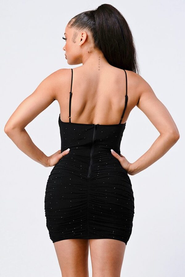 Glitter-Front Mesh Ribbed Cami Mini Dress – Black