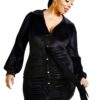 Plus Velvet Bishop Sleeve Mini Dress – Black