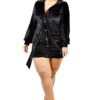 Plus Velvet Bishop Sleeve Mini Dress – Black