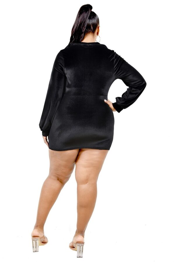 Plus Velvet Bishop Sleeve Mini Dress – Black