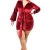 Plus Velvet Bishop-Sleeve Mini Dress – Burgundy