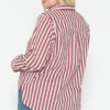 Plus-Size Cotton Shirt – Multi-Stripe Side Slit, Red