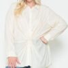Plus-Size Twisted-Knot Satin Oversized Shirt – Ivory