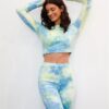 Tie-dye Velvet Cropped Top & High-Waist Bike Shorts – Green