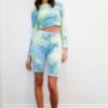 Tie-dye Velvet Cropped Top & High-Waist Bike Shorts – Green
