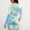 Tie-dye Velvet Cropped Top & High-Waist Bike Shorts – Green