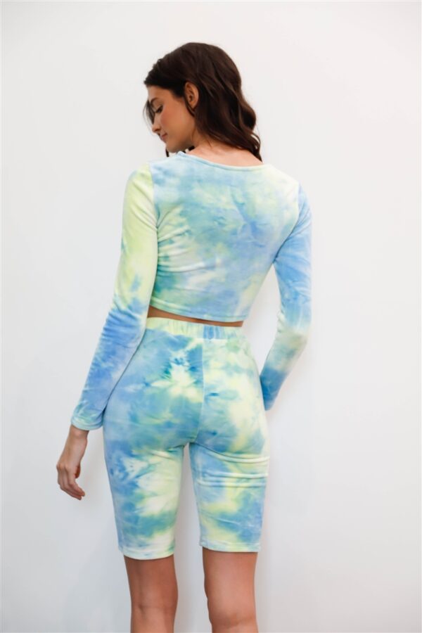 Tie-dye Velvet Cropped Top & High-Waist Bike Shorts – Green