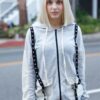 Zip-Up Hooded Sweater with Belt & Reversed Details – Grey