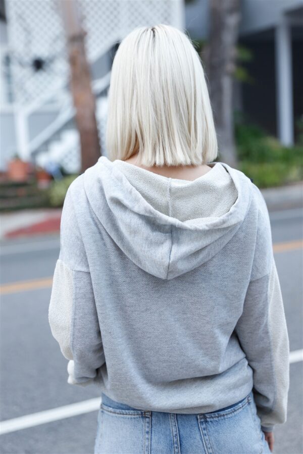 Zip-Up Hooded Sweater with Belt & Reversed Details – Grey