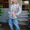Double-Hood Zip Sweater with Pink Flower Print – Grey