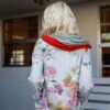 Double-Hood Zip Sweater with Pink Flower Print – Grey