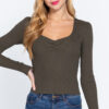 Shirred Sweetheart-Neck Pullover Sweater – Olive