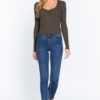 Shirred Sweetheart-Neck Pullover Sweater – Olive