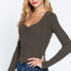 Shirred Sweetheart-Neck Pullover Sweater – Olive