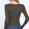 Shirred Sweetheart-Neck Pullover Sweater – Olive