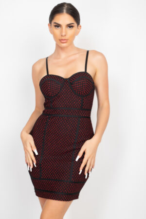 Honeycomb Sparkle Bodycon Dress – Sleeveless Black/Red